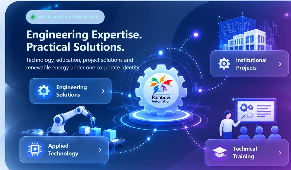 Engineering, institutional projects, applied technology and training illustrated around Rainbow Automation